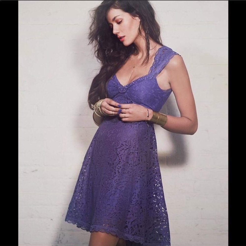 NWT Free People Cream De La Lace Purple Dress 4